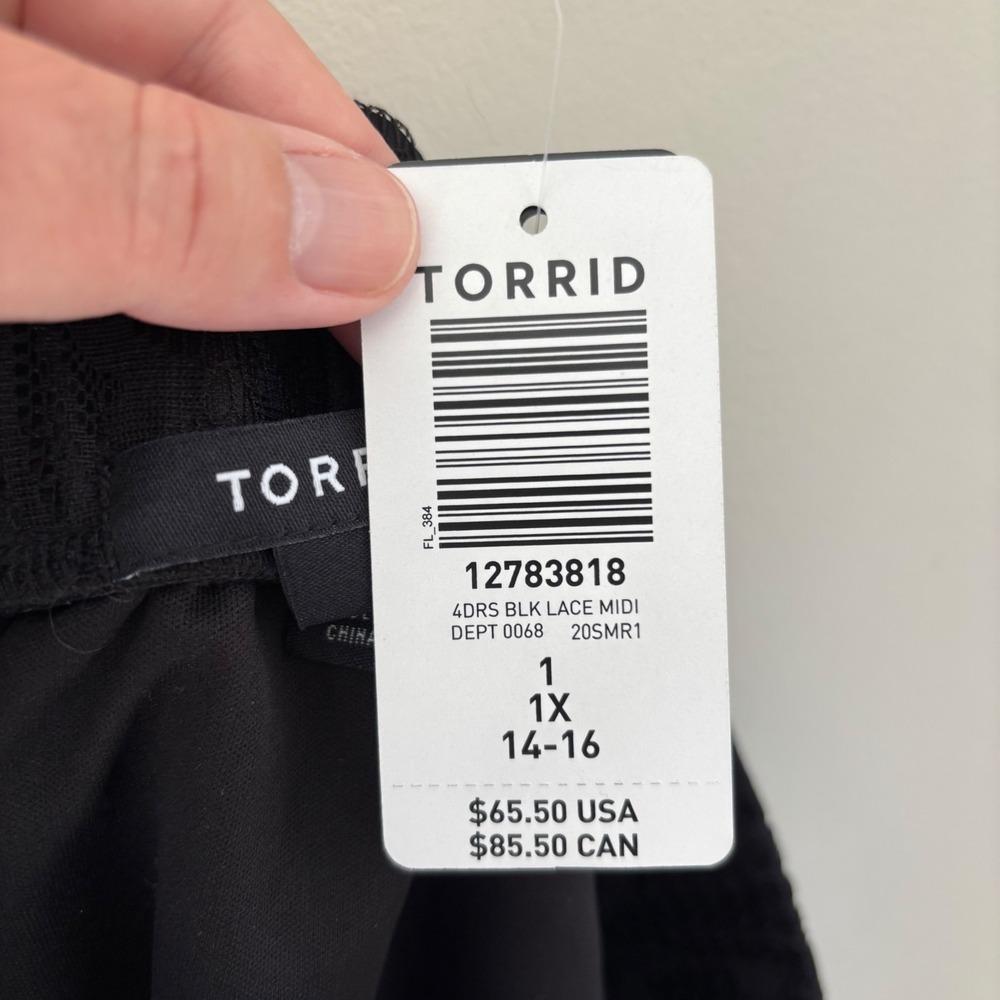 Torrid Black Lace Midi Skirt Plus Size 1 1X 14-16 Elastic Waist Eyelash Hem NEW - Picture 5 of 9